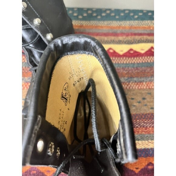 Vintage Justin Womens 6 B Black Kiltie Roper Leather Lace Up Western Boots - Picture 9 of 10